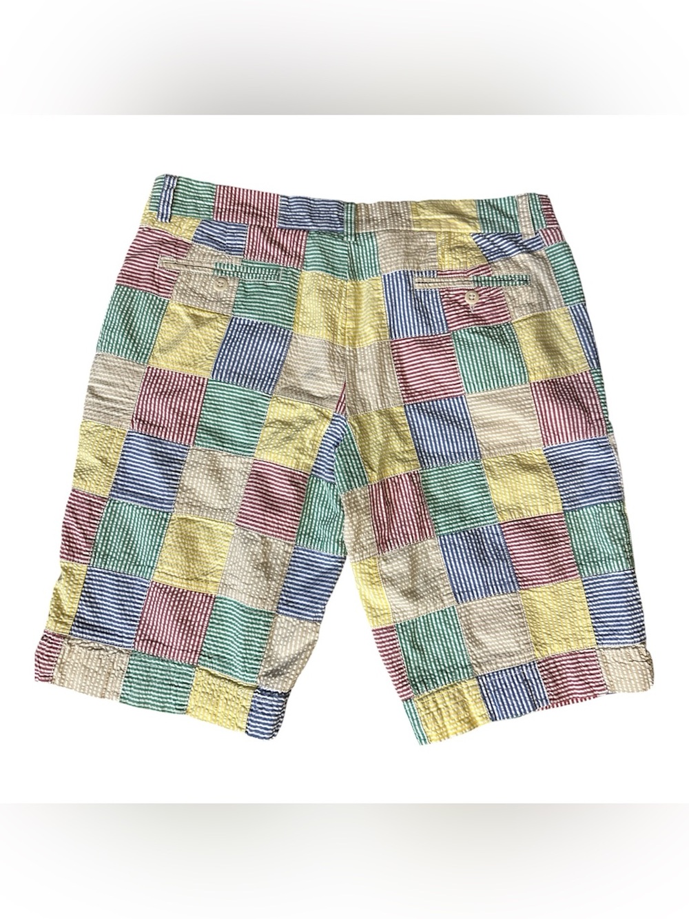 Ralph Lauren Multicolor Patchwork Seersucker Shorts. Size 14. 36” W 10” R